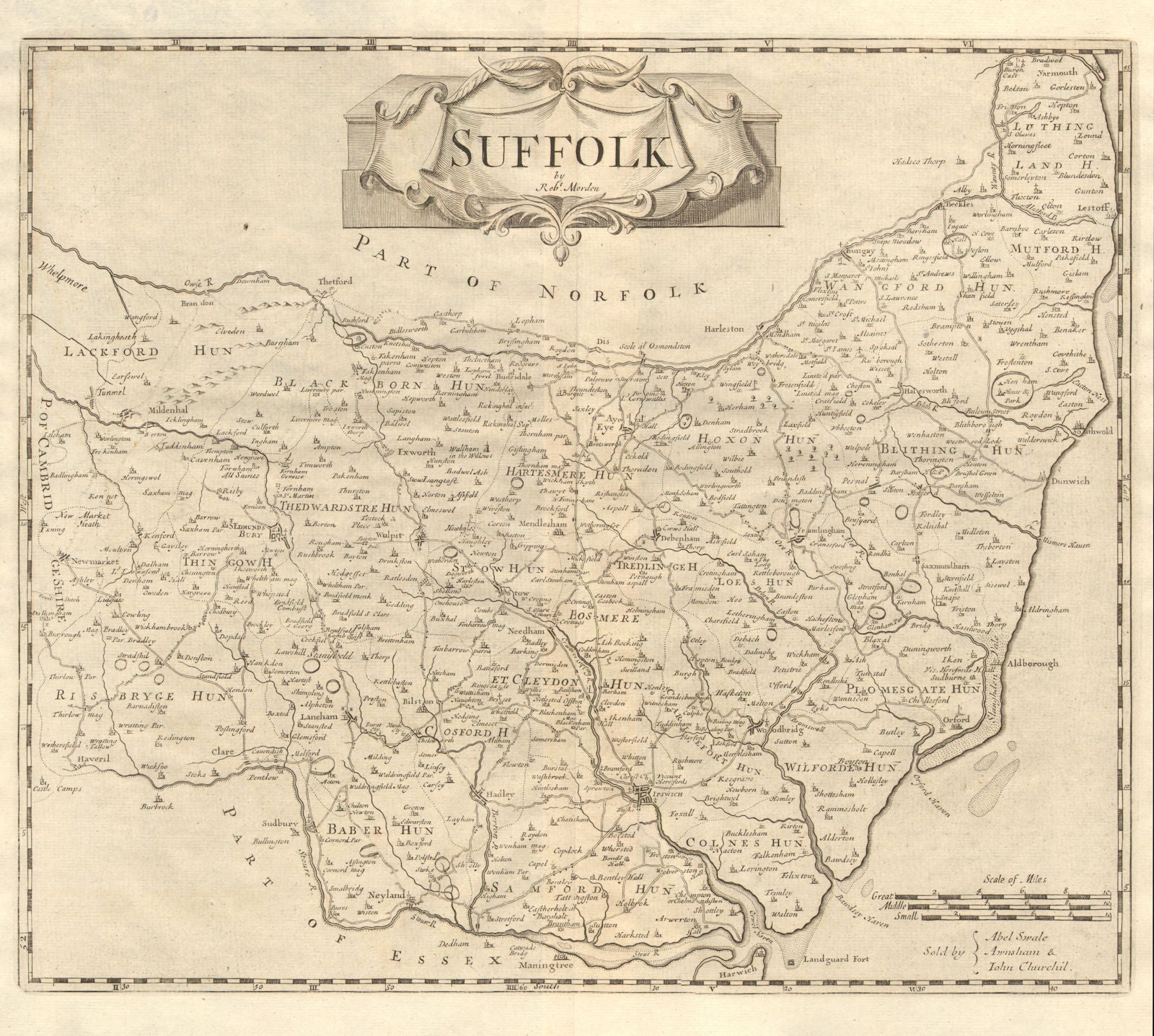 Suffolk. by ROBERT MORDEN from Camden's Britannia 1772 old antique map chart